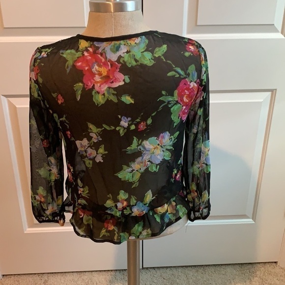 LILY ROSE FLORAL SHEER BLOUSE GU SZ S VERSATILE - Picture 9 of 11